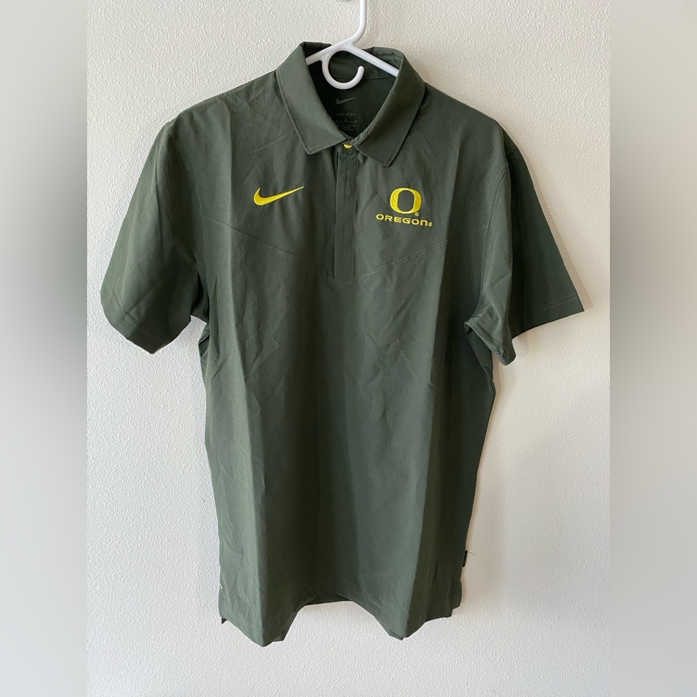 Nike Oregon Ducks Football Polo Shirt Dark Green On Field Dri Fit - Size Medium